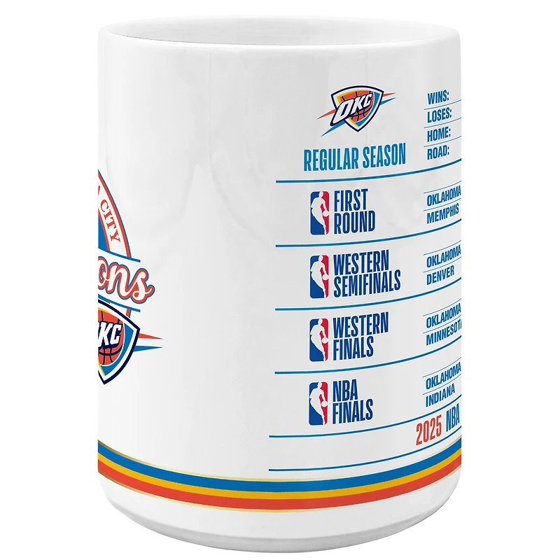 Tasse à café en céramique 425 ml avec statistiques des champions de la finale NBA 2025 du Thunder d'Oklahoma City