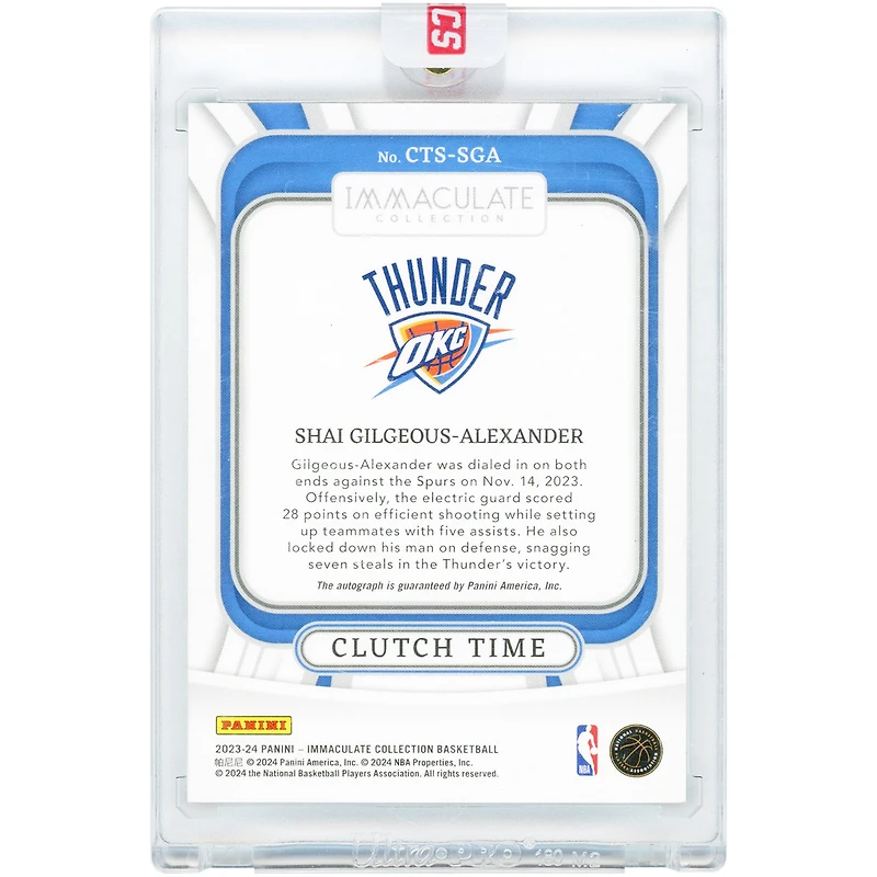 Shai Gilgeous-Alexander Oklahoma City Thunder Autographed 2023-24 Panini Immaculate Collection Clutch Time #CTS-SGA #11/49 Card