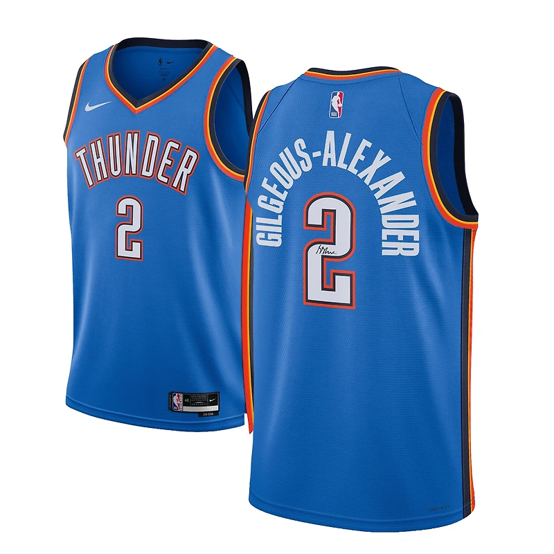 Maillot Swingman Nike Icon Edition bleu autographié par Shai Gilgeous-Alexander du Thunder d'Oklahoma City (saison 2022-2023)