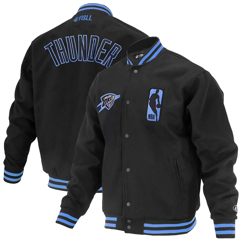 Veste universitaire unisexe FISLL noire Oklahoma City Thunder Logoman Shadow Collection à boutons-pression