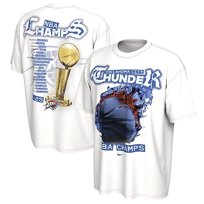 T-shirt unisexe Nike blanc Oklahoma City Thunder, célébration des champions de la finale NBA 2025, liste joueurs