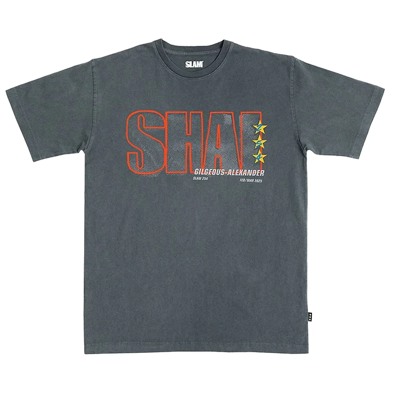 T-shirt unisexe SLAM Shai Gilgeous-Alexander Charcoal Oklahoma City Thunder, couverture graphique remixée de février/mars 2025