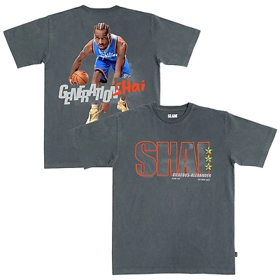 T-shirt unisexe SLAM Shai Gilgeous-Alexander Charcoal Oklahoma City Thunder, couverture graphique remixée de février/mars 2025