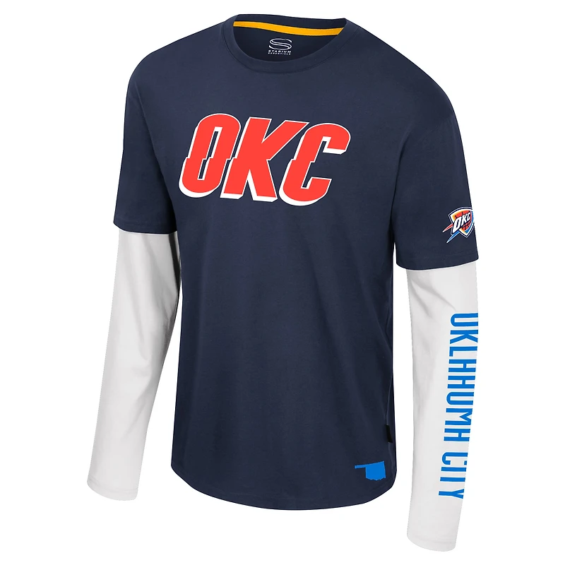 T-shirt unisexe Stadium Essentials bleu marine Oklahoma City Thunder Spectator 2fer à manches longues