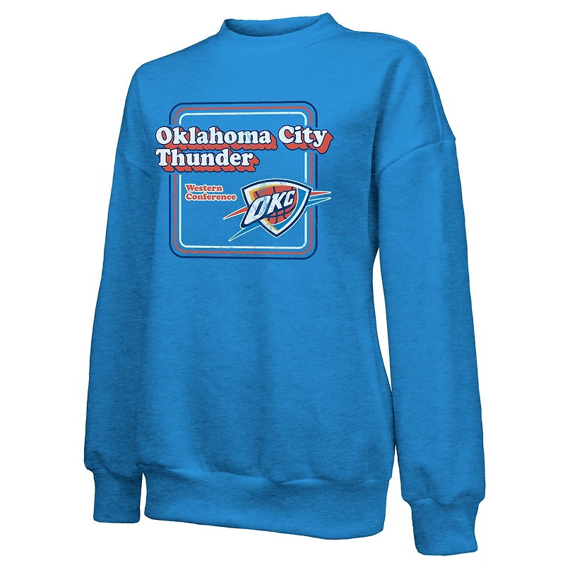 Women's Majestic Threads Blue Oklahoma City Thunder Classic Tri-Blend Pullover Sweatshirt