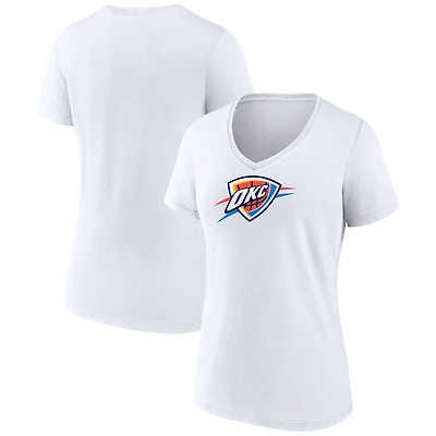 Women's White Oklahoma City Thunder Primary Logo V-Neck T-Shirt