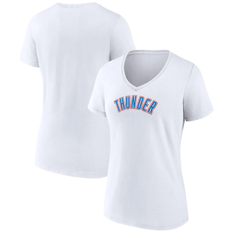 T-shirt blanc à col en V pour femme, logo Oklahoma City Thunder, domicile