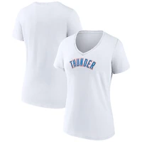 T-shirt blanc à col en V pour femme, logo Oklahoma City Thunder, domicile