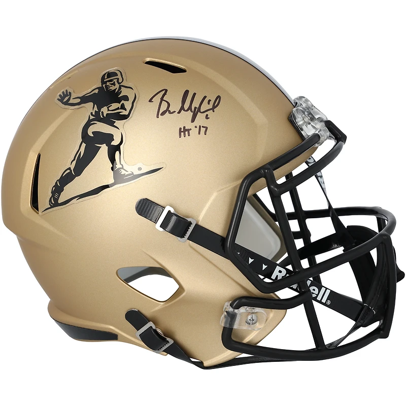 Réplique du casque Heisman Speed ​​autographié par Baker Mayfield des Oklahoma Sooners, en or, avec l'inscription « HS 17 ».
