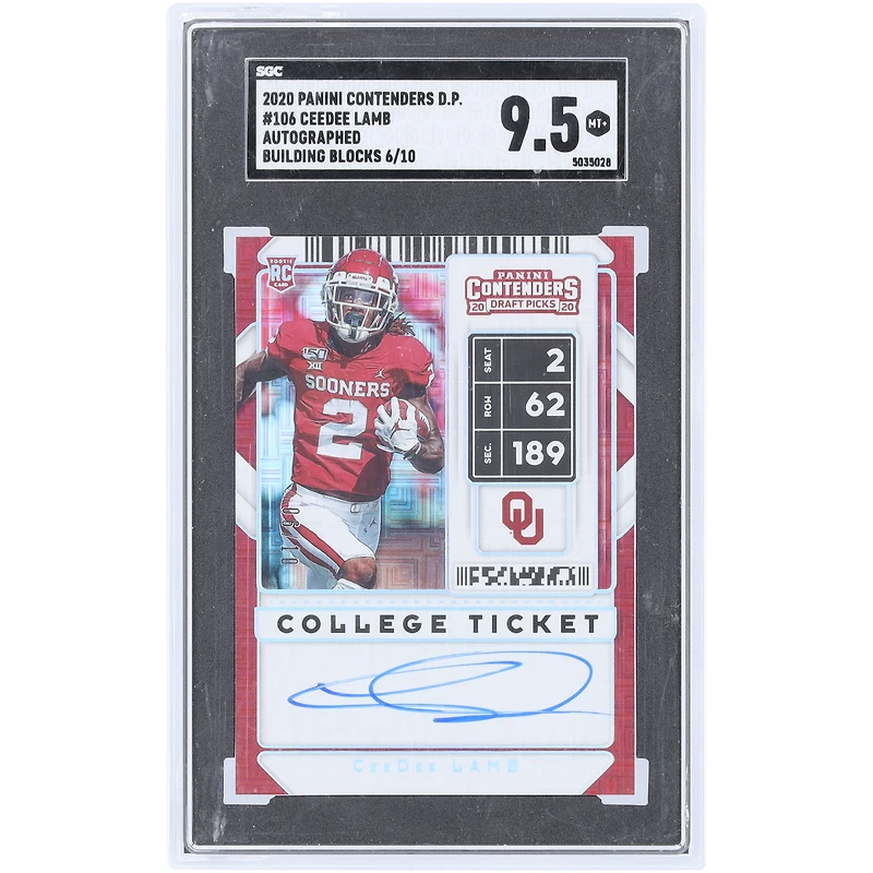 CeeDee Lamb Oklahoma Sooners Autographed 2020 Panini Contenders DP Building Blocks Prizm #106 #6/10 SGC Authenticated 9.5 Rookie Card
