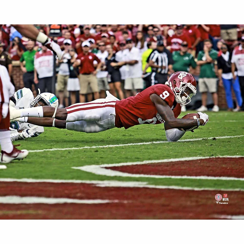 CeeDee Lamb Oklahoma Sooners Maillot non signé Crimson Plongée pour Touchdown Photographie