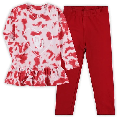 Wes & Willy Crimson Oklahoma Sooners Tie-Dye Ruffle Raglan T-shirt à manches longues et leggings pour fille