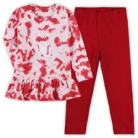 Wes & Willy Crimson Oklahoma Sooners Tie-Dye Ruffle Raglan T-shirt à manches longues et leggings pour fille
