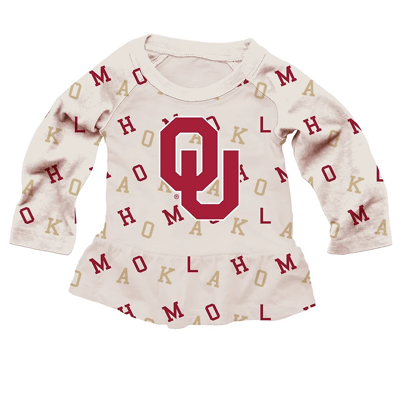 Girls Infant Wes & Willy Oatmeal Oklahoma Sooners Ruffle Raglan Long Sleeve T-Shirt Leggings Set