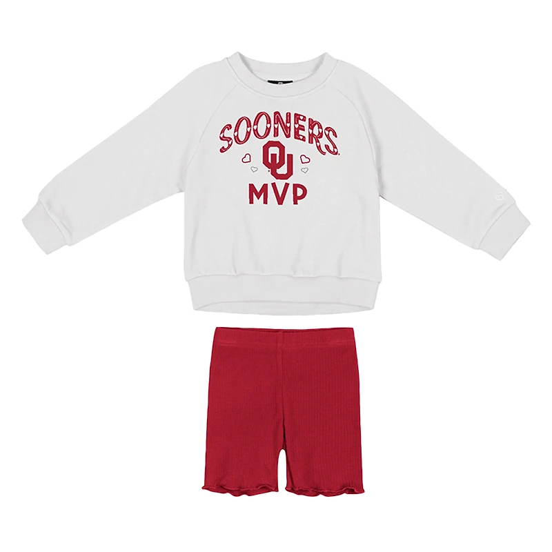 Girls Toddler Colosseum White/Crimson Oklahoma Sooners Beta Fleece Sweatshirt and Shorts Set