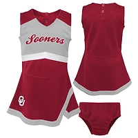 Ensemble robe-salopette et bloomer deux pièces pour petite fille, couleur rouge/gris, Oklahoma Sooners, modèle capitaine de cheerleading
