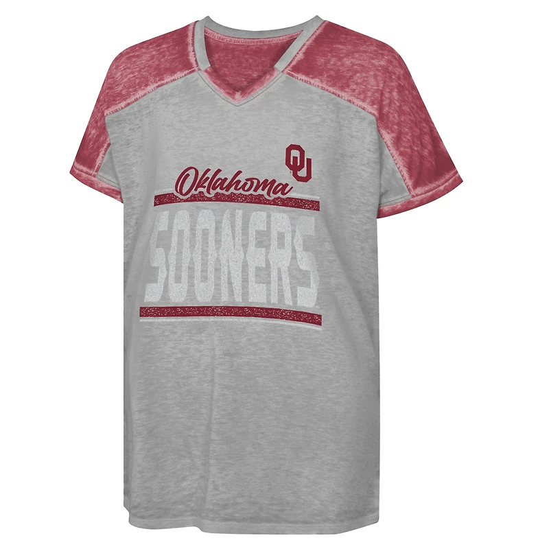 T-shirt à col en V Dolman blocs de couleurs pour jeunes filles, Oklahoma Sooners, couleur rouge.