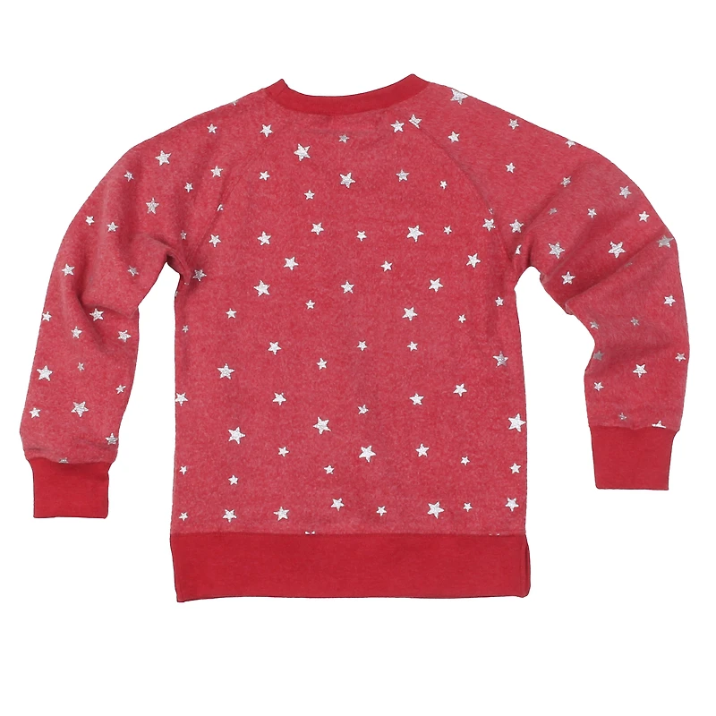 Girls Youth Wes & Willy  Crimson Oklahoma Sooners Shimmer Star Reverse Sweatshirt