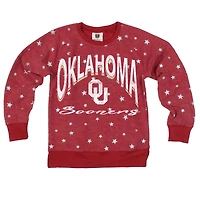 Girls Youth Wes & Willy  Crimson Oklahoma Sooners Shimmer Star Reverse Sweatshirt