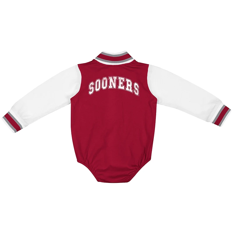 Infant Colosseum Crimson Oklahoma Sooners Bell Rings Varsity Bodysuit