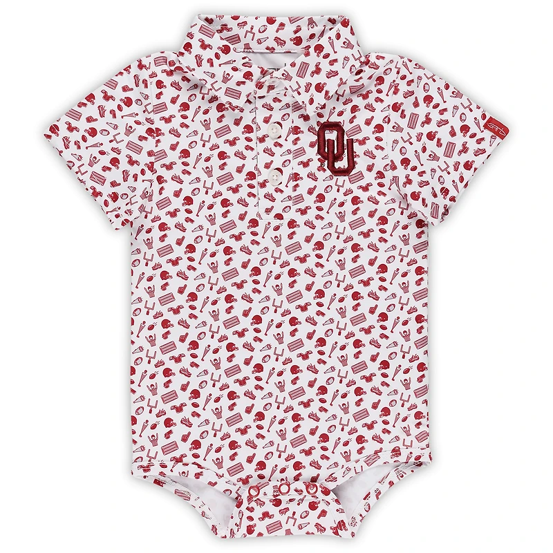 Infant Garb Crimson Oklahoma Sooners Tom Allover Print Performance Polo Bodysuit