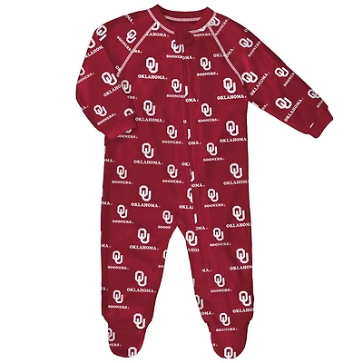 Infant Outerstuff Crimson Oklahoma Sooners All-Over Print Raglan Full-Zip Coverall