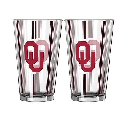 Logo Brands Oklahoma Sooners Two-Piece 16oz. Striped Pint Glass Set