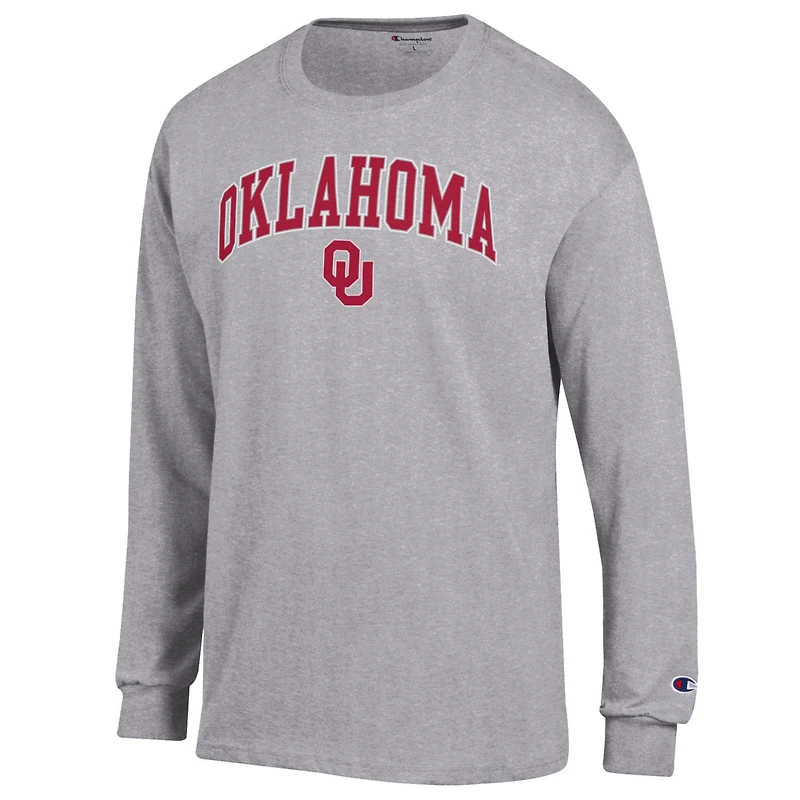 T-shirt à manches longues avec logo Arch Over Champion Heather Grey pour homme des Oklahoma Sooners