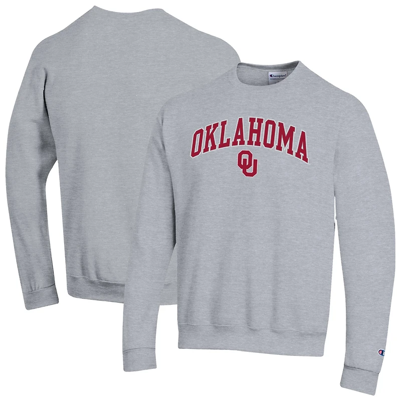 Men's Champion Heather Gray Oklahoma Sooners Arch Over Logo Pullover Sweatshirt