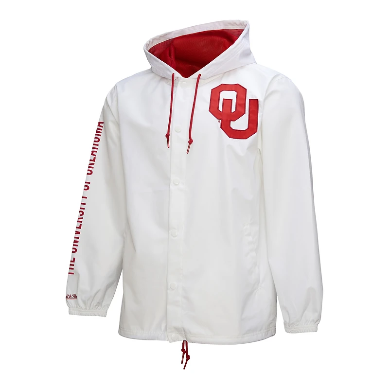 Men's Mitchell & Ness  White Oklahoma Sooners Coaches Full-Snap Hoodie Jacket