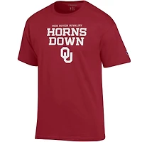 Men's Champion Crimson Oklahoma Sooners Red River Rivalry Slogan T-Shirt