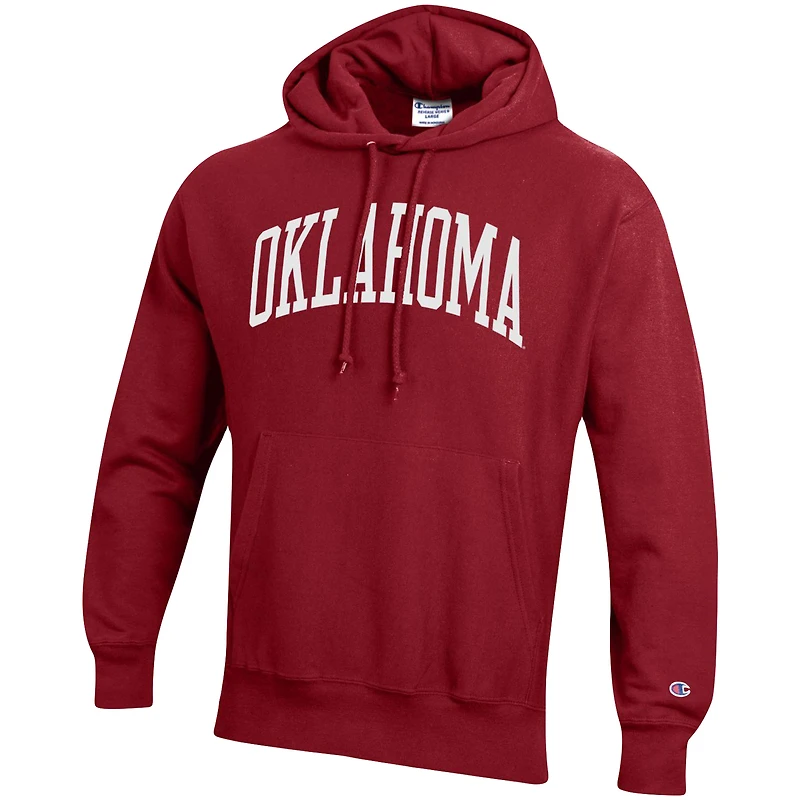 Men's Champion Crimson Oklahoma Sooners Team Arch Reverse Weave Relaxed Fit Pullover Hoodie