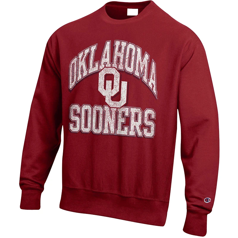 Men's Champion Crimson Oklahoma Sooners Vault Late Night Reverse Weave Pullover Sweatshirt