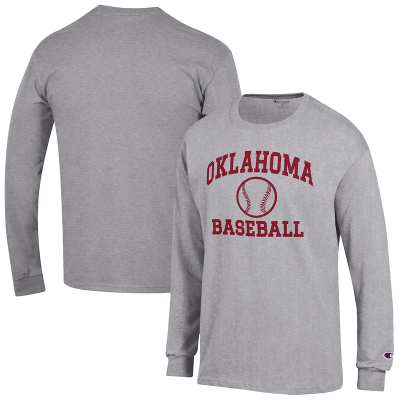 Men's Champion  Gray Oklahoma Sooners Baseball Icon Long Sleeve T-Shirt