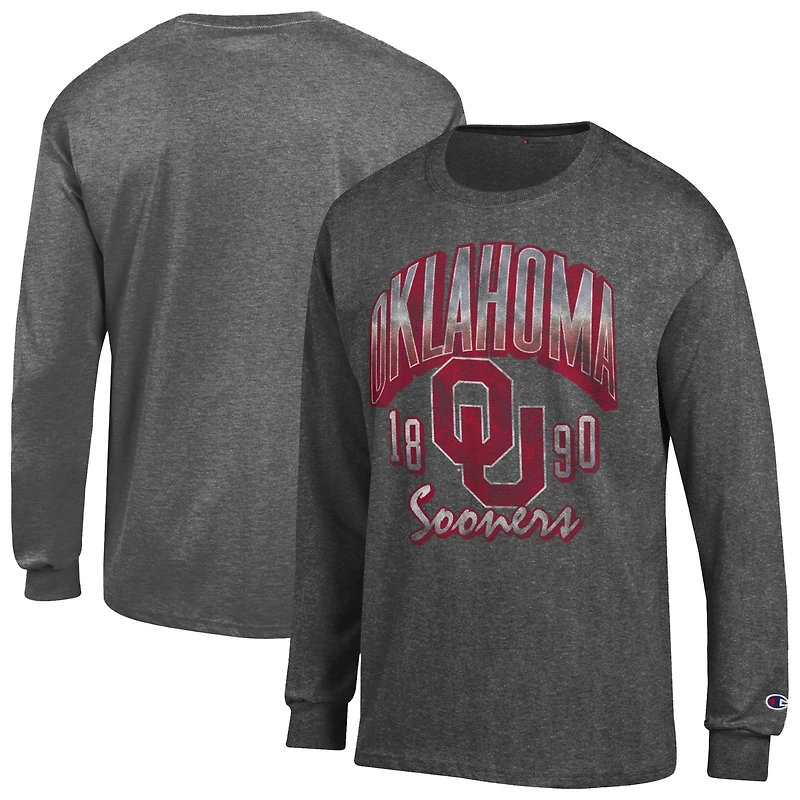 T-shirt à manches longues Champion Heather Charcoal Oklahoma Sooners Bold pour homme