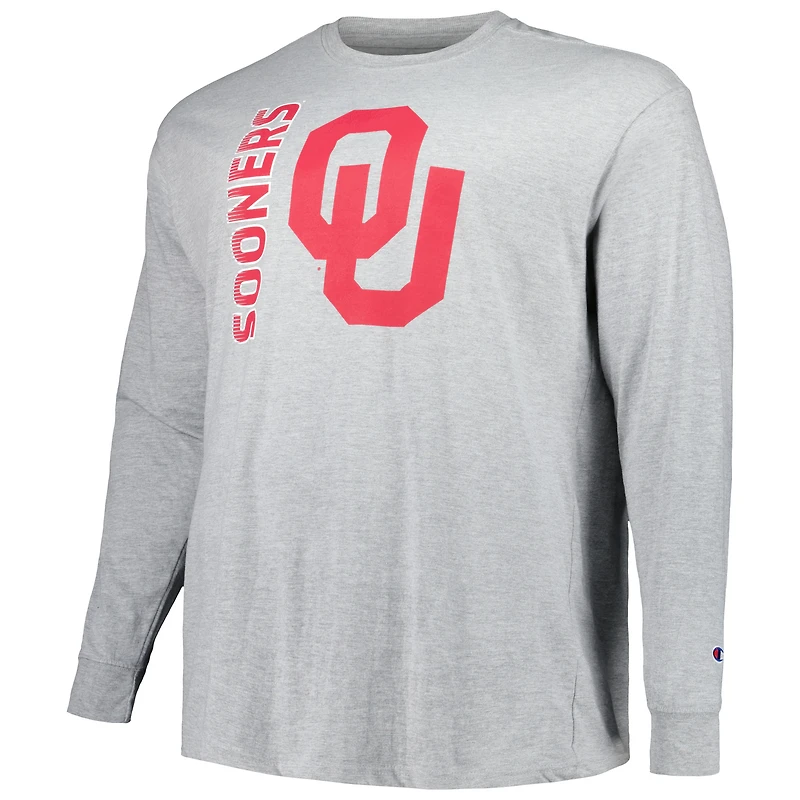 Men's Champion Heather Gray Oklahoma Sooners Big & Tall Mascot Long Sleeve T-Shirt