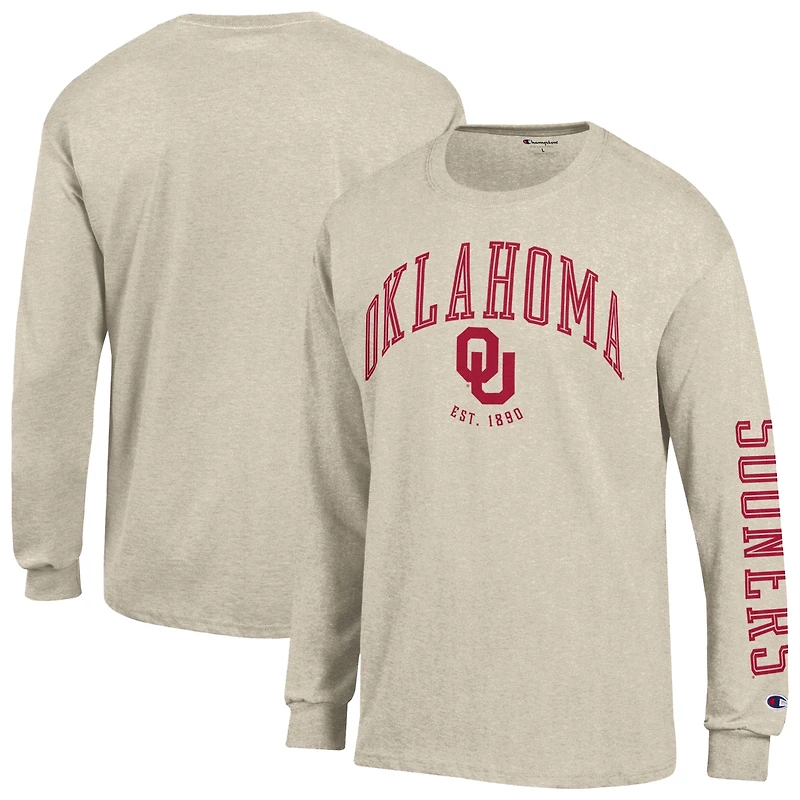 Men's Champion  Heather Oatmeal Oklahoma Sooners Neutral Arch Long-Sleeve T-Shirt