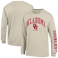 Men's Champion  Heather Oatmeal Oklahoma Sooners Neutral Arch Long-Sleeve T-Shirt