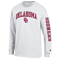 T-shirt à manches longues blanc Champion Oklahoma Sooners pour homme avec logo Arch Over et 2 coups