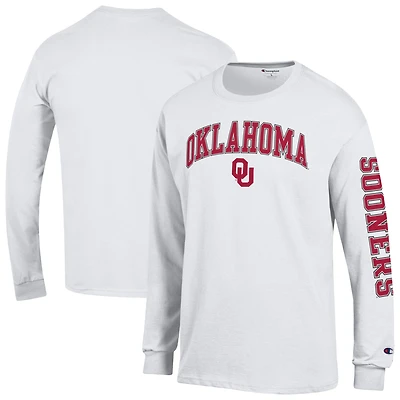 T-shirt à manches longues blanc Champion Oklahoma Sooners pour homme avec logo Arch Over et 2 coups