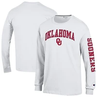 T-shirt à manches longues blanc Champion Oklahoma Sooners pour homme avec logo Arch Over et 2 coups