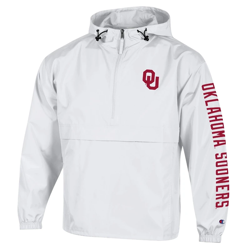 Men's Champion White Oklahoma Sooners Cloud Packable Half-Zip Hooded Jacket