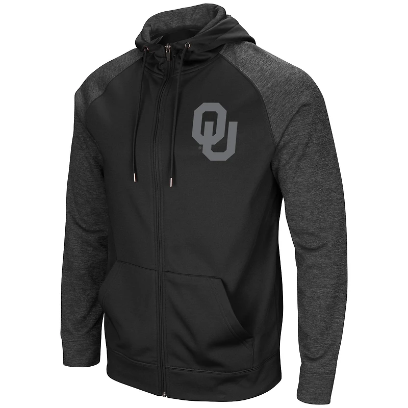 Colosseum Black Oklahoma Sooners Blackout 3.0 Sweat à capuche entièrement zippé raglan ton sur pour homme