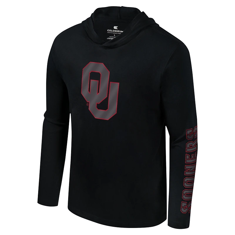 T-shirt à capuche manches longues et pour hommes Colosseum Black Oklahoma Sooners Color Pop Active Blend 2-Hit