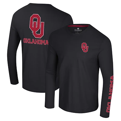 Men's Colosseum Crimson Oklahoma Sooners Logo Lockup 3-Hit Active Blend Long Sleeve T-Shirt