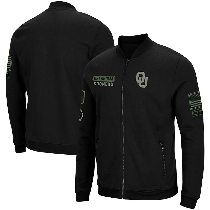 Veste entièrement zippée Colosseum noire pour hommes Oklahoma Sooners OHT Military Appreciation High-Speed ​​Bomber