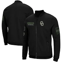 Veste entièrement zippée Colosseum noire pour hommes Oklahoma Sooners OHT Military Appreciation High-Speed ​​Bomber