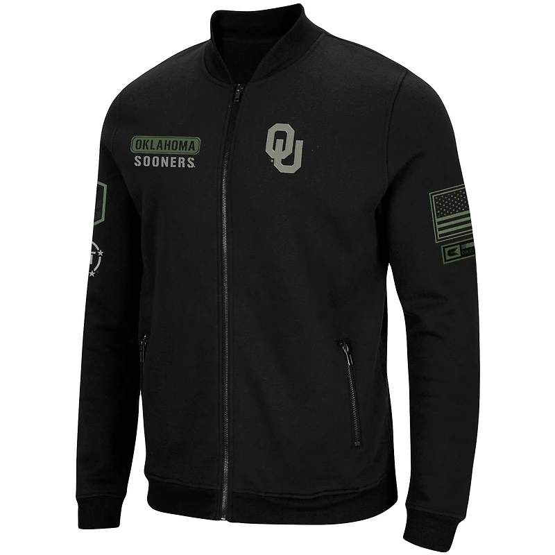 Veste entièrement zippée Colosseum noire pour hommes Oklahoma Sooners OHT Military Appreciation High-Speed ​​Bomber