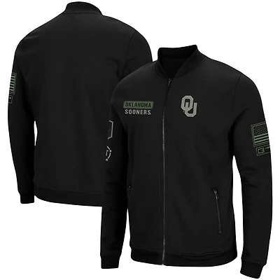 Veste entièrement zippée Colosseum noire pour hommes Oklahoma Sooners OHT Military Appreciation High-Speed ​​Bomber