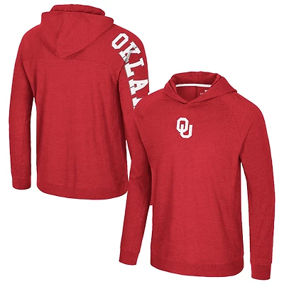 Men's Colosseum Crimson Oklahoma Sooners Back Business Long Sleeve Raglan Hooded T-Shirt